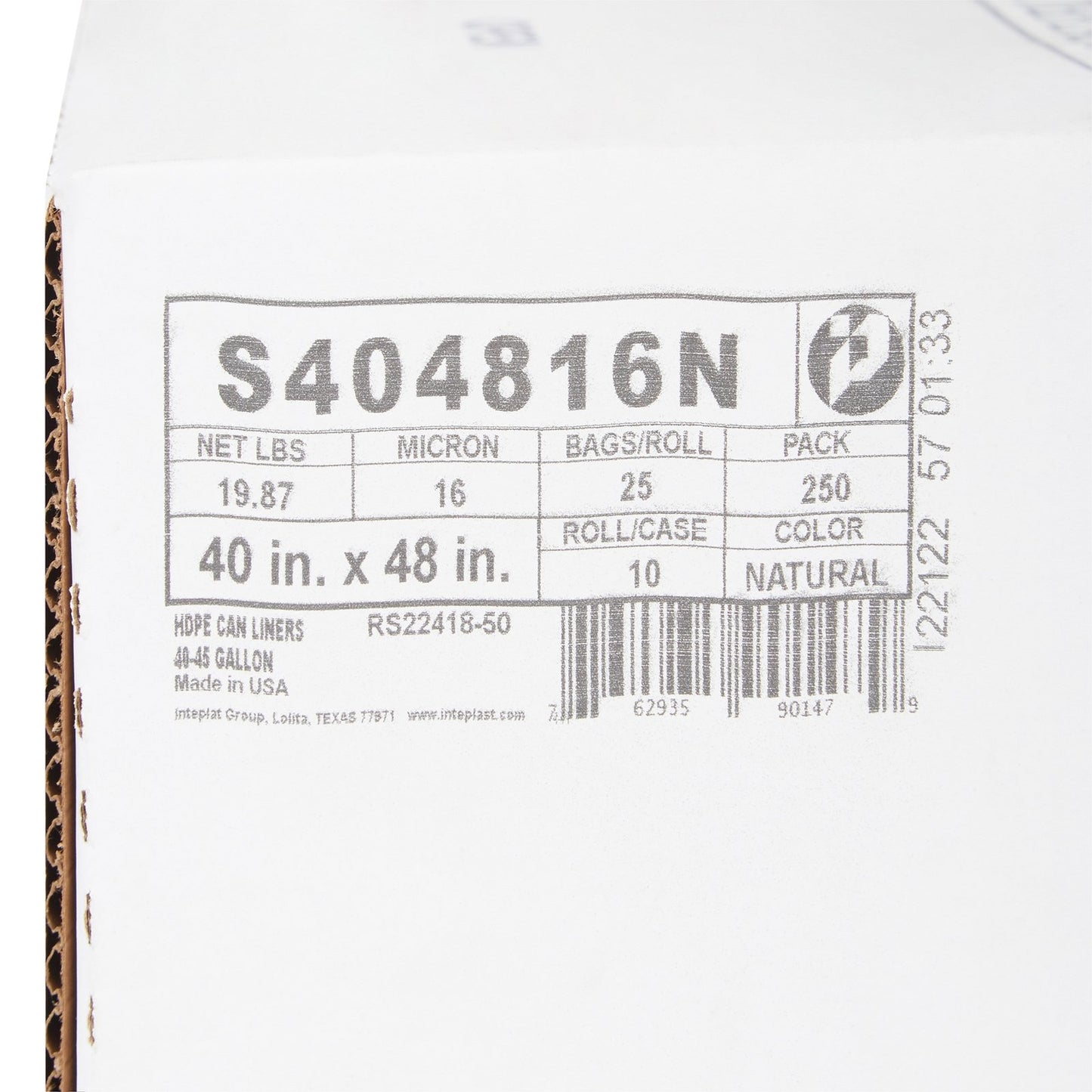 "SunnyCare Can Liner 40 x 48 Natural, 45 Galon,16 Mic-(250/CASE) "
