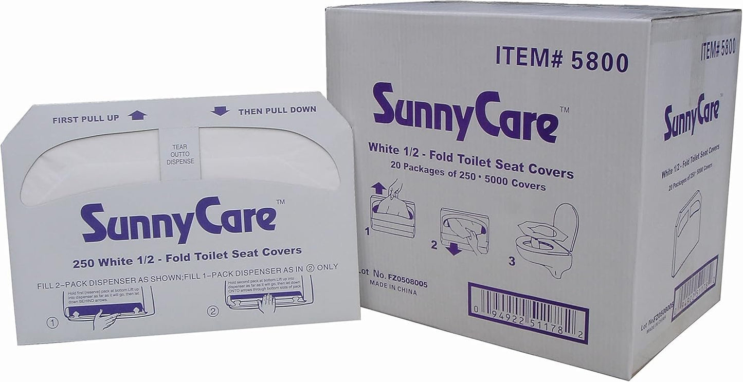 SunnyCare Premium Toilet Seat Cover-1/2 Fold white 250 pcs per pack 20 packs per case