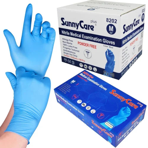SunnyCare Blue Nitrile Medical Exam Glove Cool Blue - 100ea/bx 10bx/cs