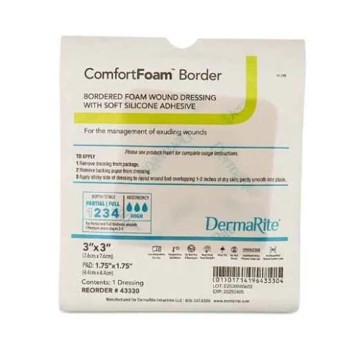 ComfortFoam Border Soft Silicone Foam Dressing 3"x3" 10ea/bx