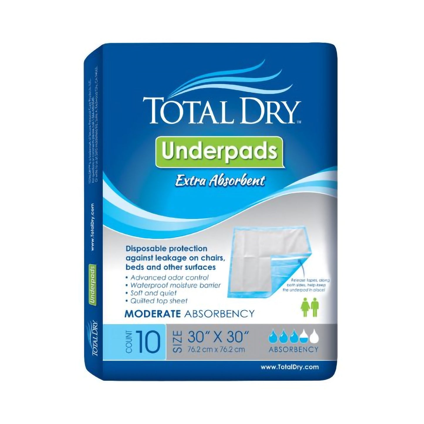Disposable Underpad TotalDry™ 30 X 30 Inch SecureLoc Heavy Absorbency-10/PK, 10PK/CS