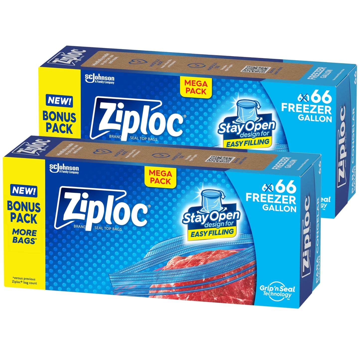 Ziploc Gallon Food Storage Bags, Stay Open Design with Stand-Up Bottom, Easy to Fill