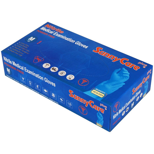 SunnyCare Blue Nitrile Medical Exam Glove Cool Blue - 100ea/bx 10bx/cs