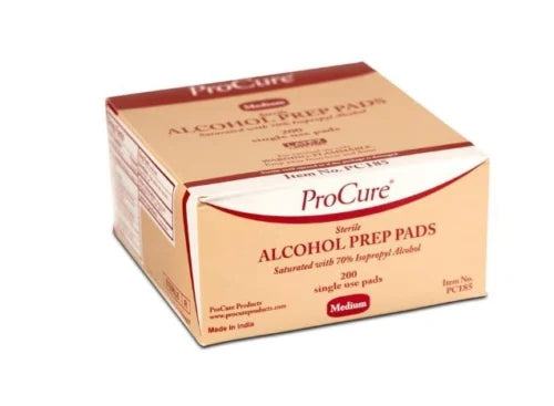 ProCure Alcohol Prep Pads Sterile 70% Isopropyl Alcohol 2 Ply Medium - 200ea/bx 20bx/cs