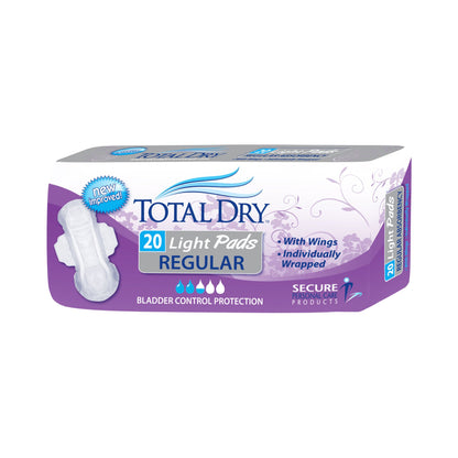 Bladder Control Pad TotalDry™ 11 Inch Length Moderate Absorbency Polymer Core Regular-20/PK, 9PK/CS
