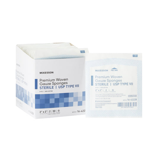 Gauze Sponges 2"x2" 8-ply Sterile - 2ea/pk 50pk/bx 30bx/cs