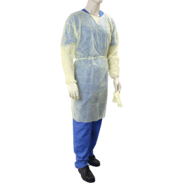 Isolation Gown Fluid Resistant, Yellow, Large (5 EA PER BOX, 10 BOXES PER CASE)
