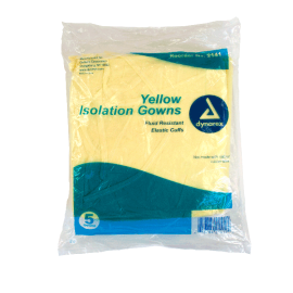 Isolation Gown Fluid Resistant, Yellow, Large (5 EA PER BOX, 10 BOXES PER CASE)