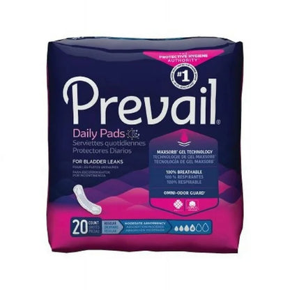 Bladder Control Pad Prevail® Daily Pads 9-1/4 Inch Length Moderate Absorbency Polymer Core One Size-(20/BG 9BG/CS)