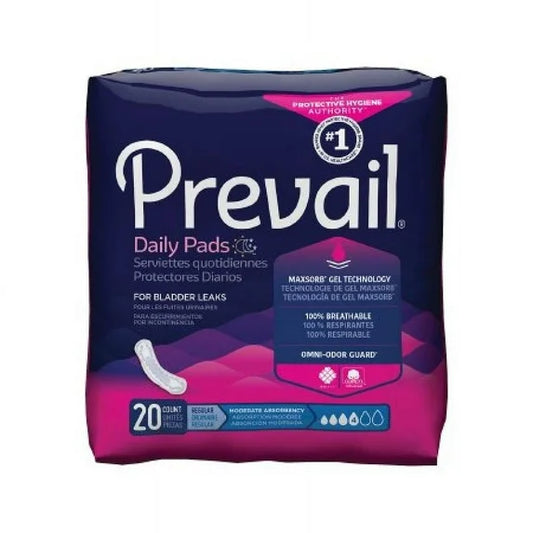 Bladder Control Pad Prevail® Daily Pads 9-1/4 Inch Length Moderate Absorbency Polymer Core One Size-(20/BG 9BG/CS)