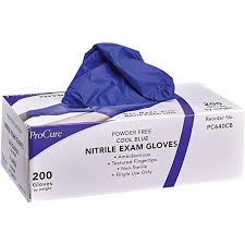 ProCure Gloves, Nitrile, Exam, PF, Cool Blue 200ea/bx 10bx/cs