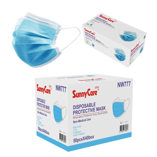 SunnyCare Blue Earloop Face Mask 3 Ply-(50 PCS/BOX 40 BOXES/CASE)